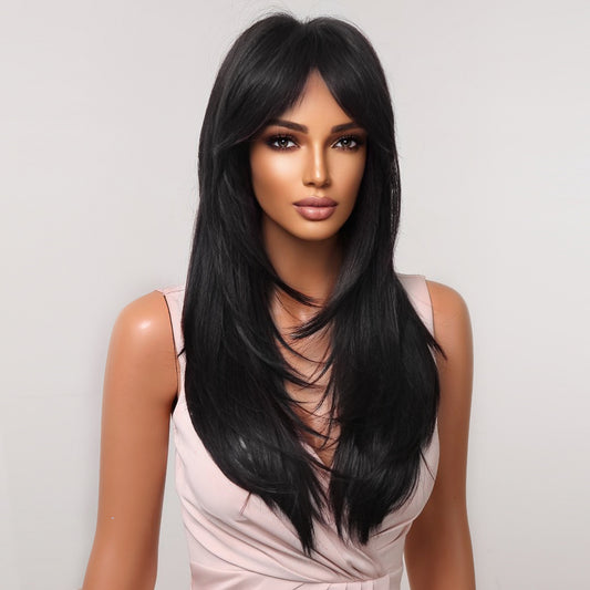 Mercedes - Straight Black Full Head Wig With Side Bangs