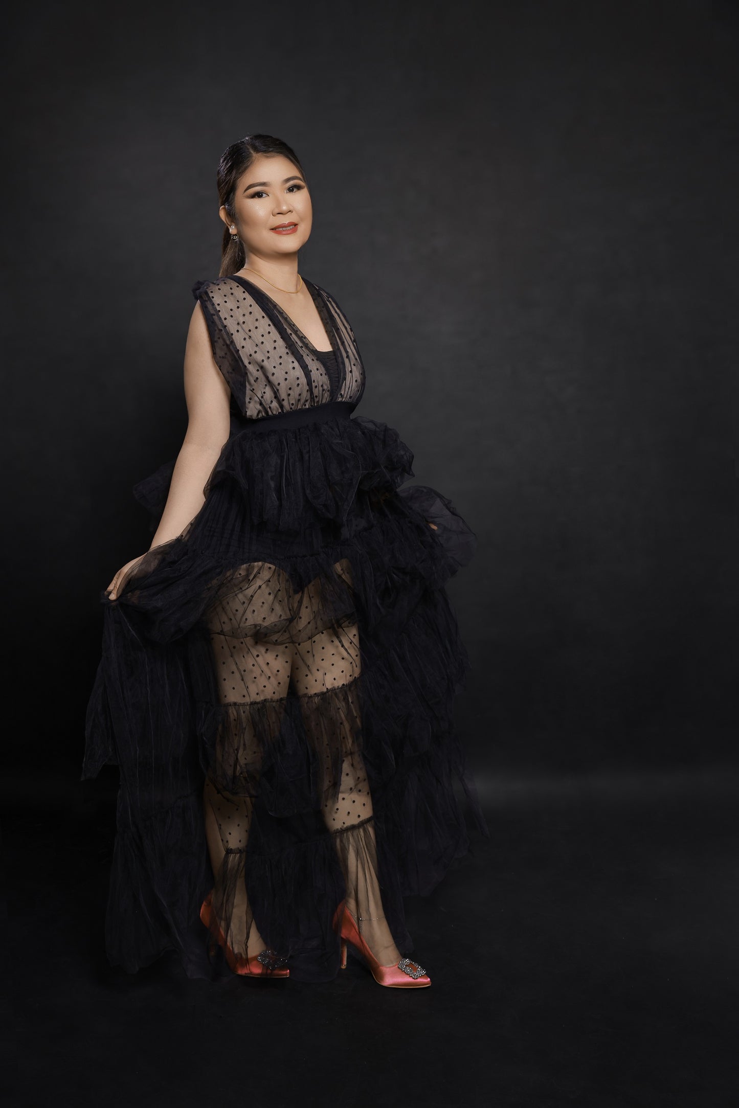 "Black Swan" Black Layered Mesh Party Dress