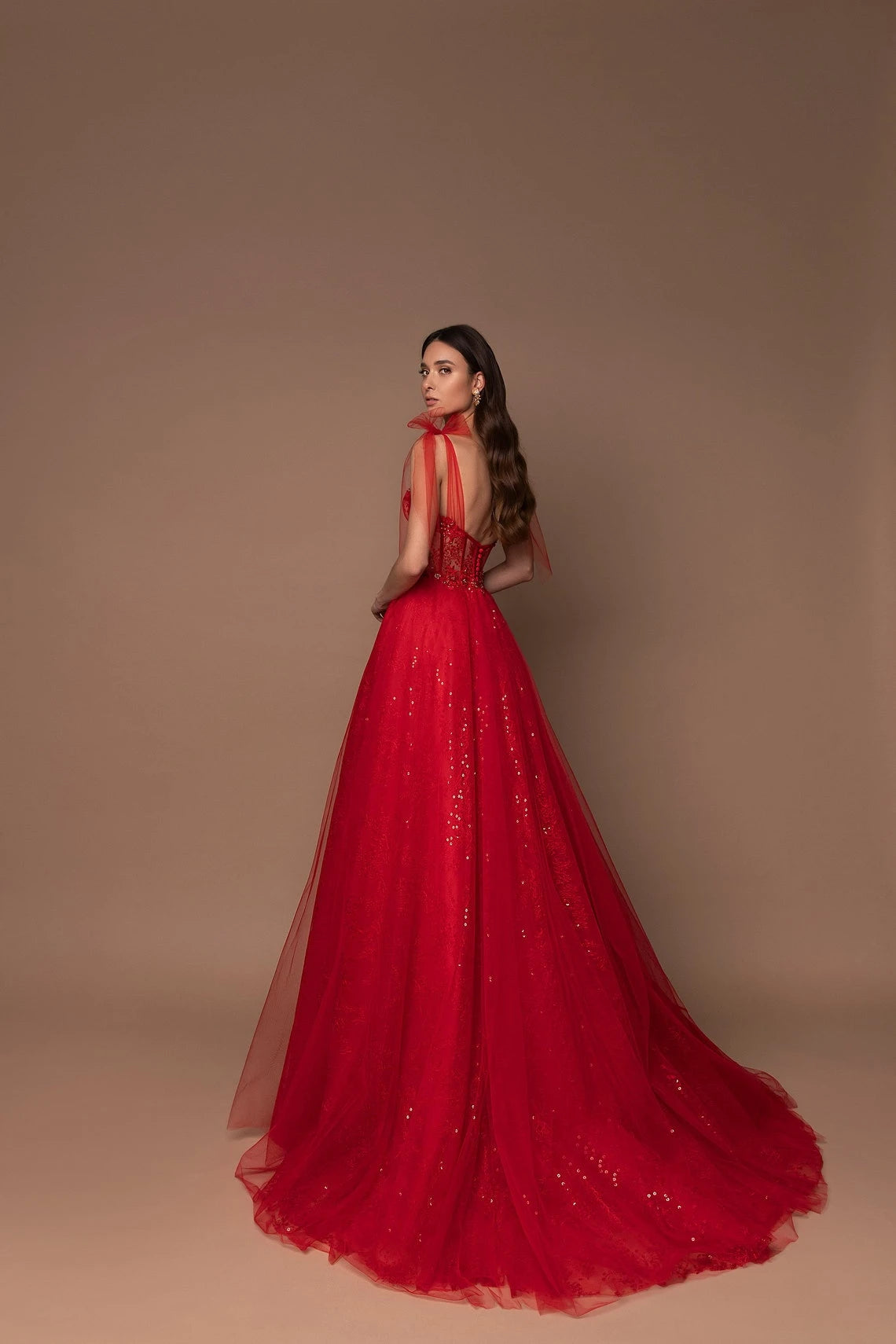 "Rosalinda" Red See Through Sequined Prom Dress
