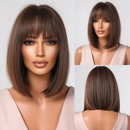 Ivory - Straight Brown Full Head Wig With Bangs