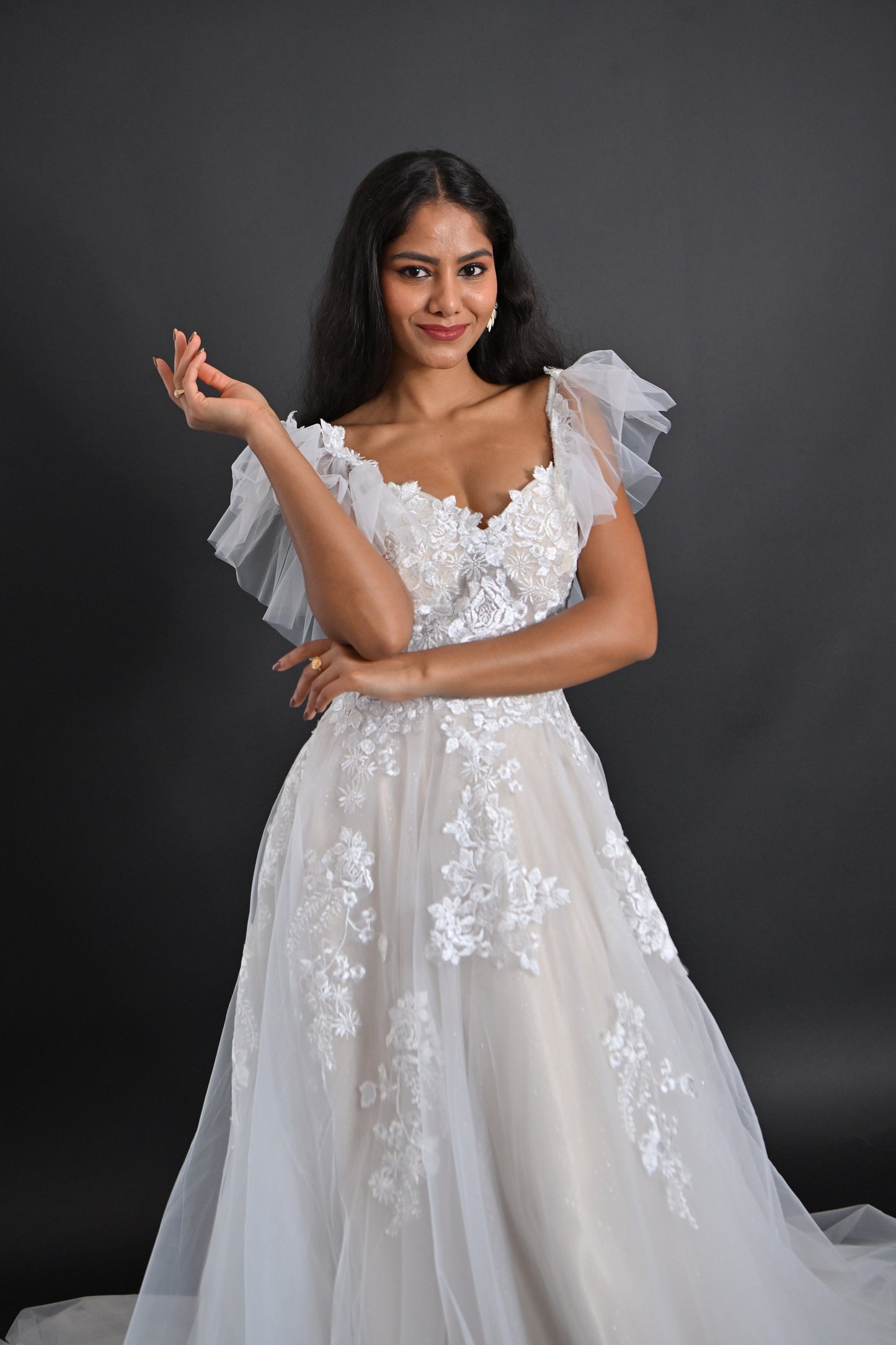 "Gardenia" White Wedding Dress With Lace Appliques