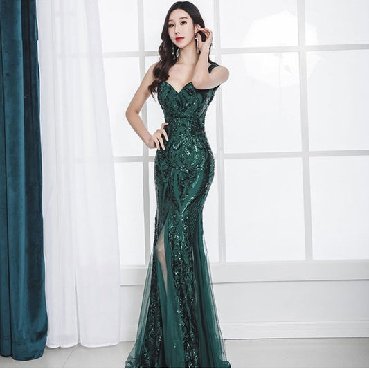 Green Sequins Long Prom Dress