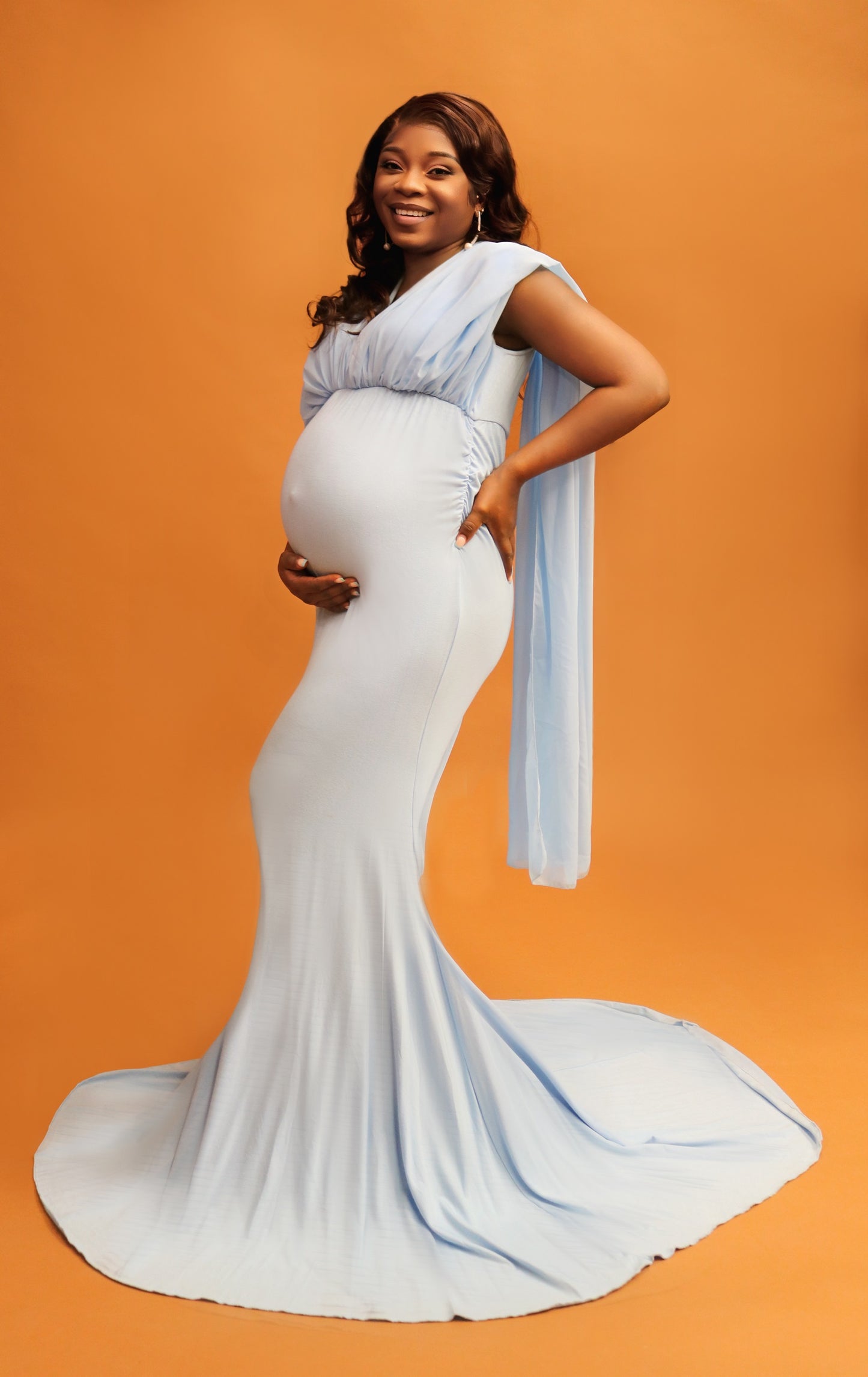 "Poseidon" Light Blue Maternity Dress With Cape