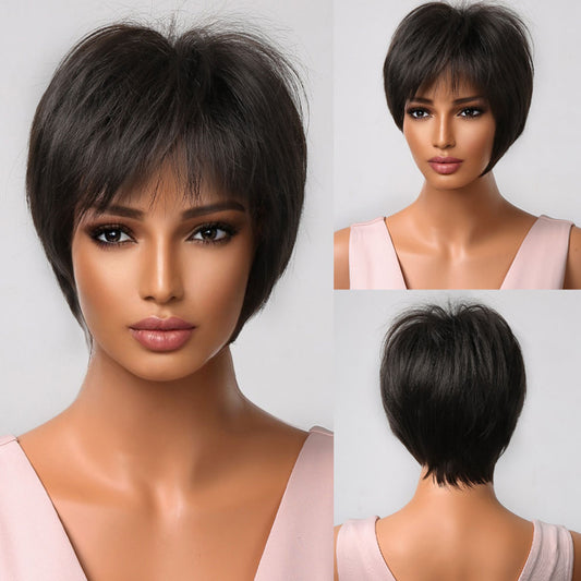 Pixie - Straight Natural Black Full Head Wig With Bangs