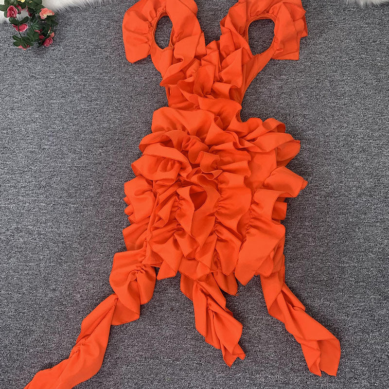 Orange Tierred Asymmetrical Party Dress