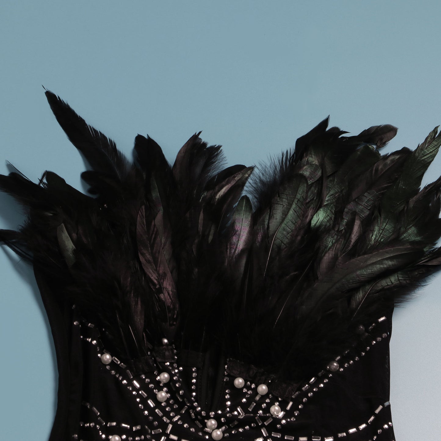 V-neck Bodycon Midi Dress With Rhinestones & Feathers