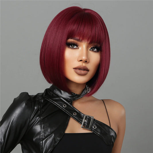 Ivory - Straight Dark Red Full Head Wig With Bangs