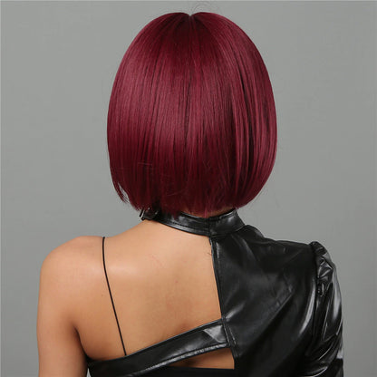 Ivory - Straight Dark Red Full Head Wig With Bangs
