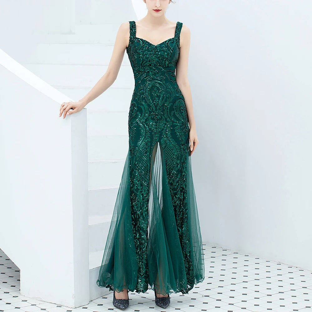 Green Sequins Long Prom Dress