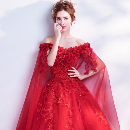 "Ruby Rose" Off shoulder Sheer Red Graduation Prom Dress