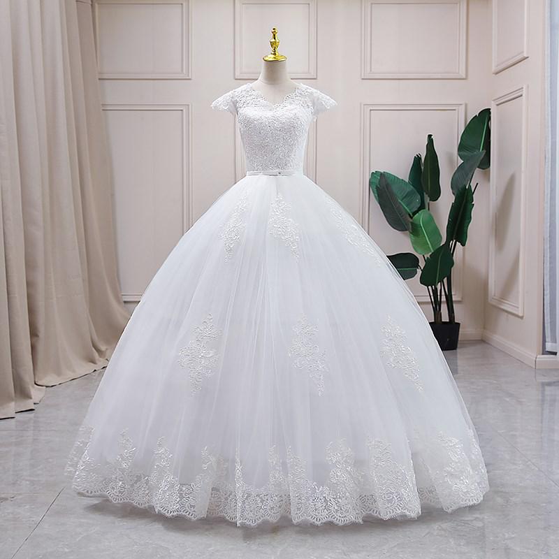 White Wedding Dress With Short Sleeves