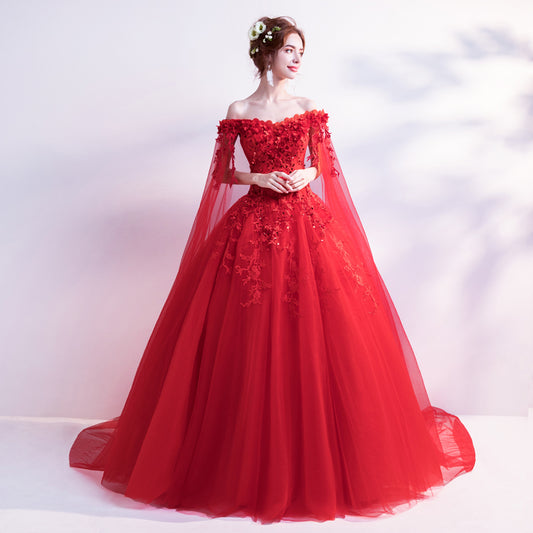"Ruby Rose" Off shoulder Sheer Red Graduation Prom Dress