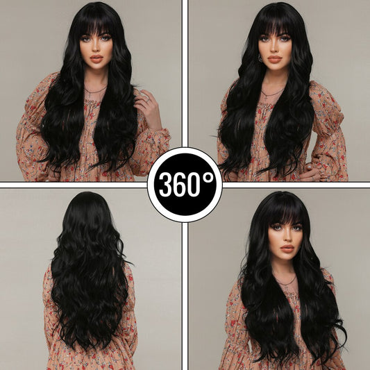 Madison - Natural Wave Black Full Head Wig With Bangs