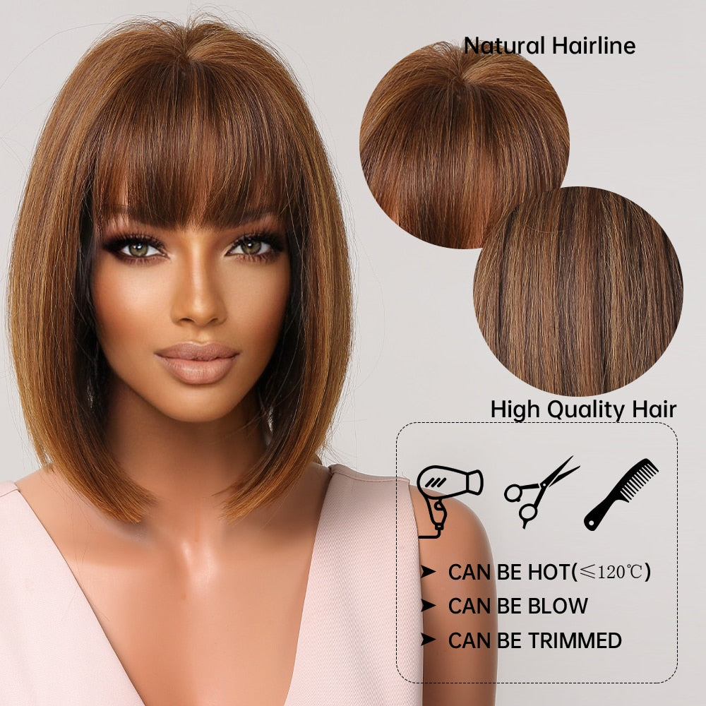 Ivory - Straight Brown Full Head Wig With Bangs