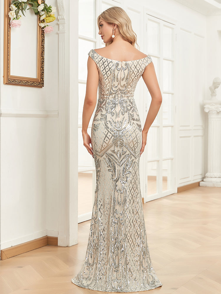 Silver Sequins Party Evening Dress
