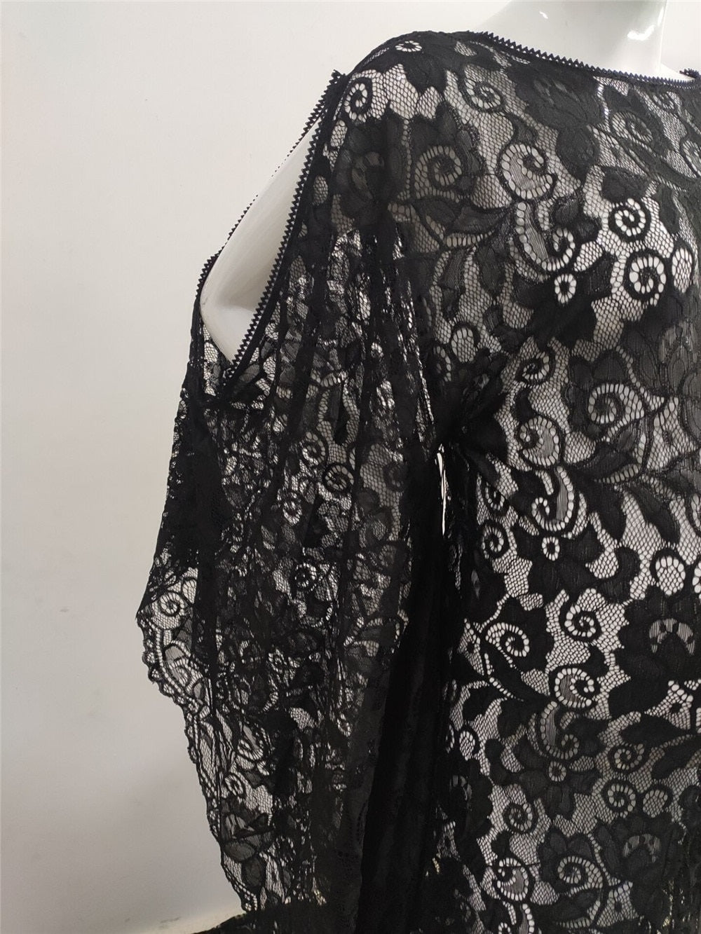 "Hadley" Black Lace Maternity Dress Split Side Bell Sleeve Gown