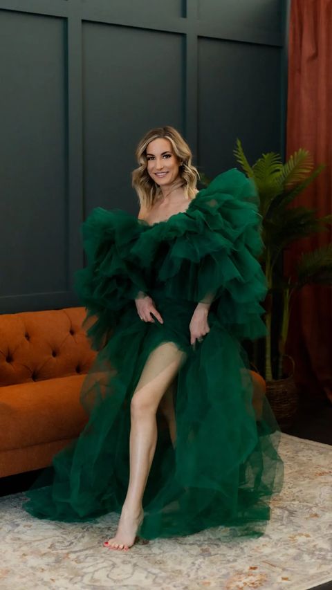 "Emerald" See-through Dark Green Tulle Maternity Long Sleeves Dress