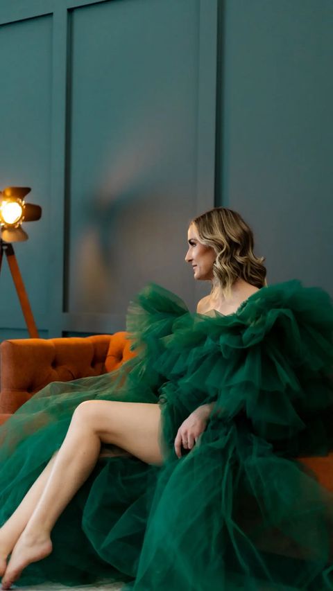 "Emerald" See-through Dark Green Tulle Maternity Long Sleeves Dress