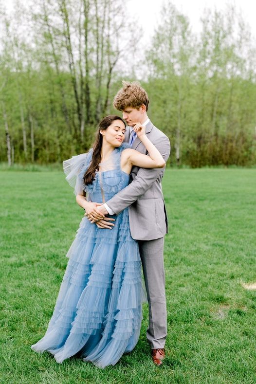 "Celestine" Blue Prom Dress with Sweetheart Neckline Off-Shoulder Sleeves