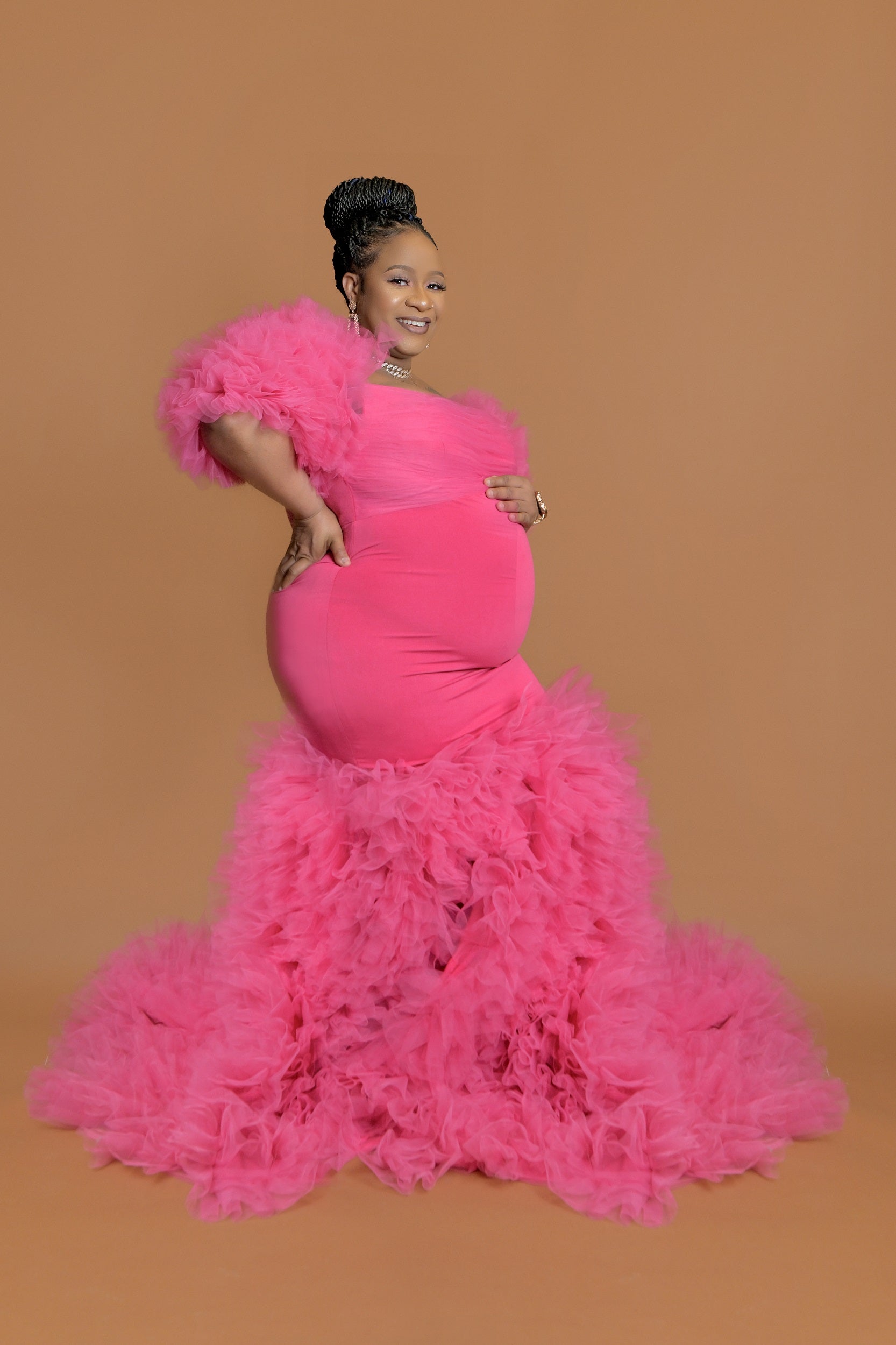 Pink Panther Fuchsia Puffy Sleeves Mermaid Maternity Dress