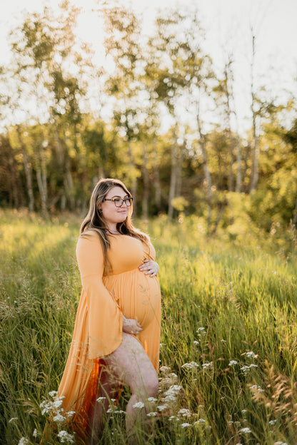 "Sunshine" Off-Shoulder Yellow Maternity Long Bell Sleeves Dress