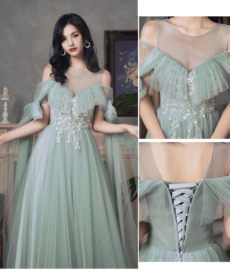 "Taylor" Green Tulle Long Prom Dress