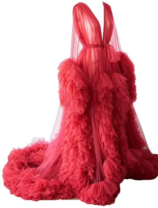 "Valentina" Fire Red Maternity Robe Dress