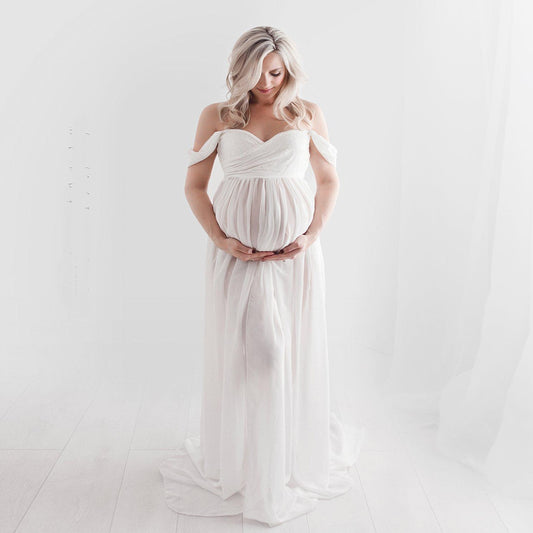 “Elsa” White Lace Long Off The Shoulder Maternity Dress
