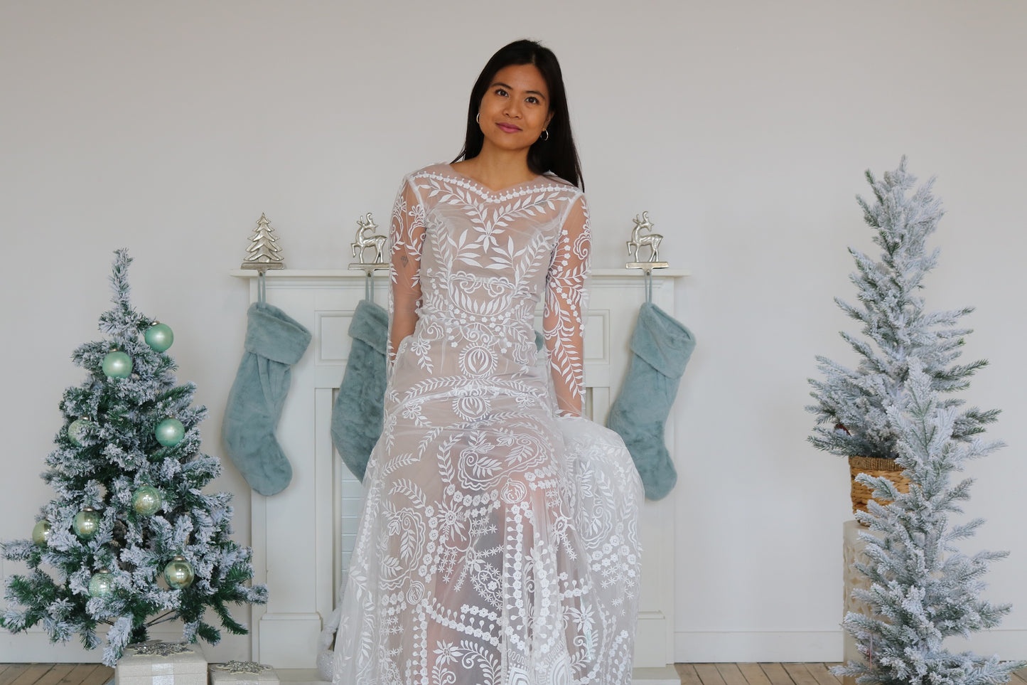 "Essence" White High Slit Destination Wedding Dress
