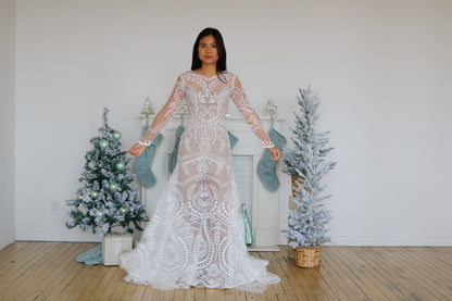 "Essence" White High Slit Destination Wedding Dress