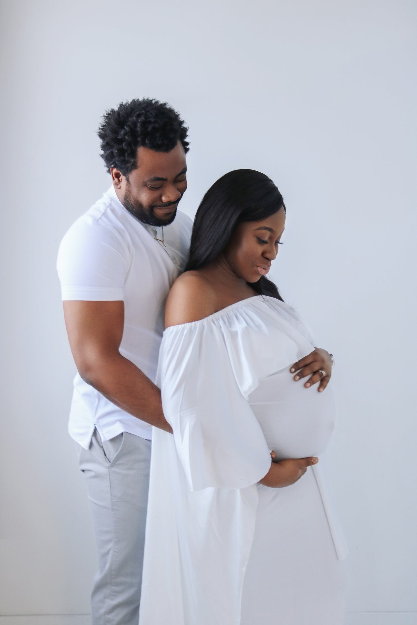 "Vanilla" White Off The Shoulder Maternity Dress With Cape