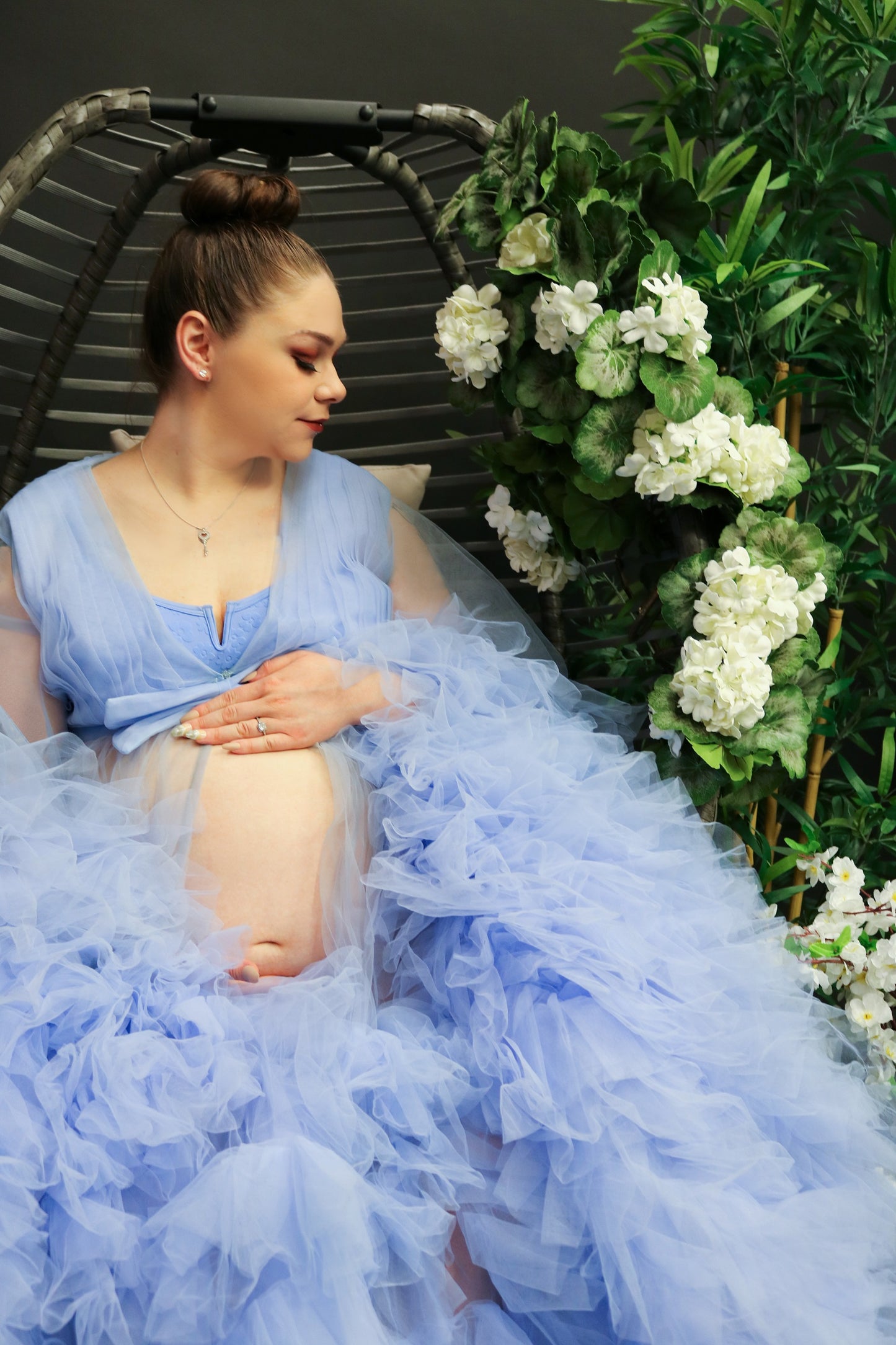 "Blue Ivy" Baby Blue Tulle Maternity Robe Dress For Rent