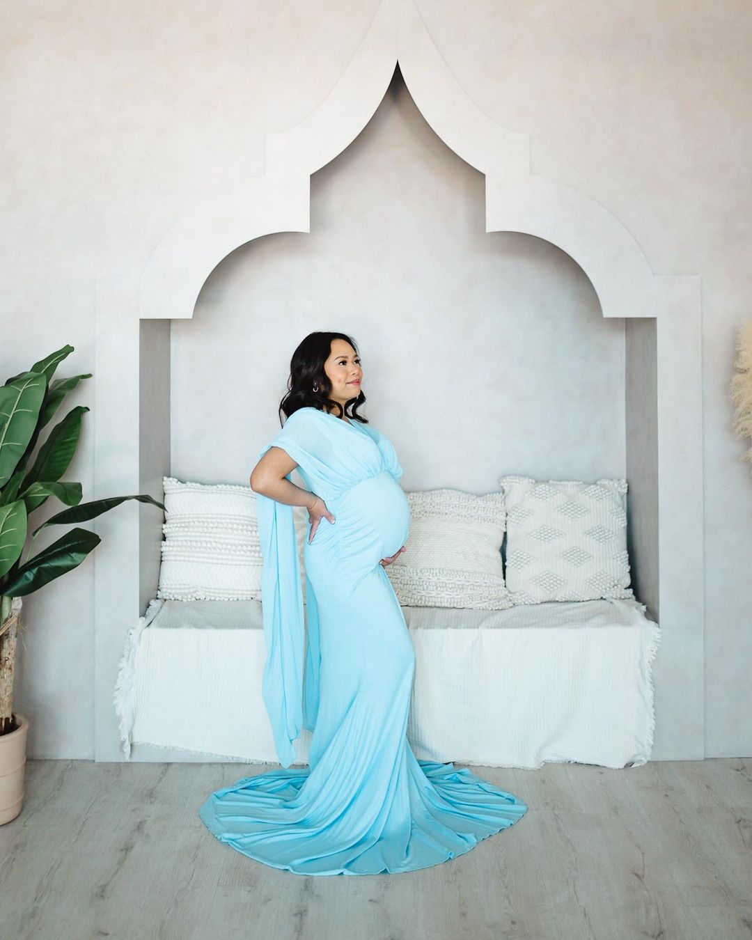 "Poseidon" Light Blue Maternity Dress With Cape