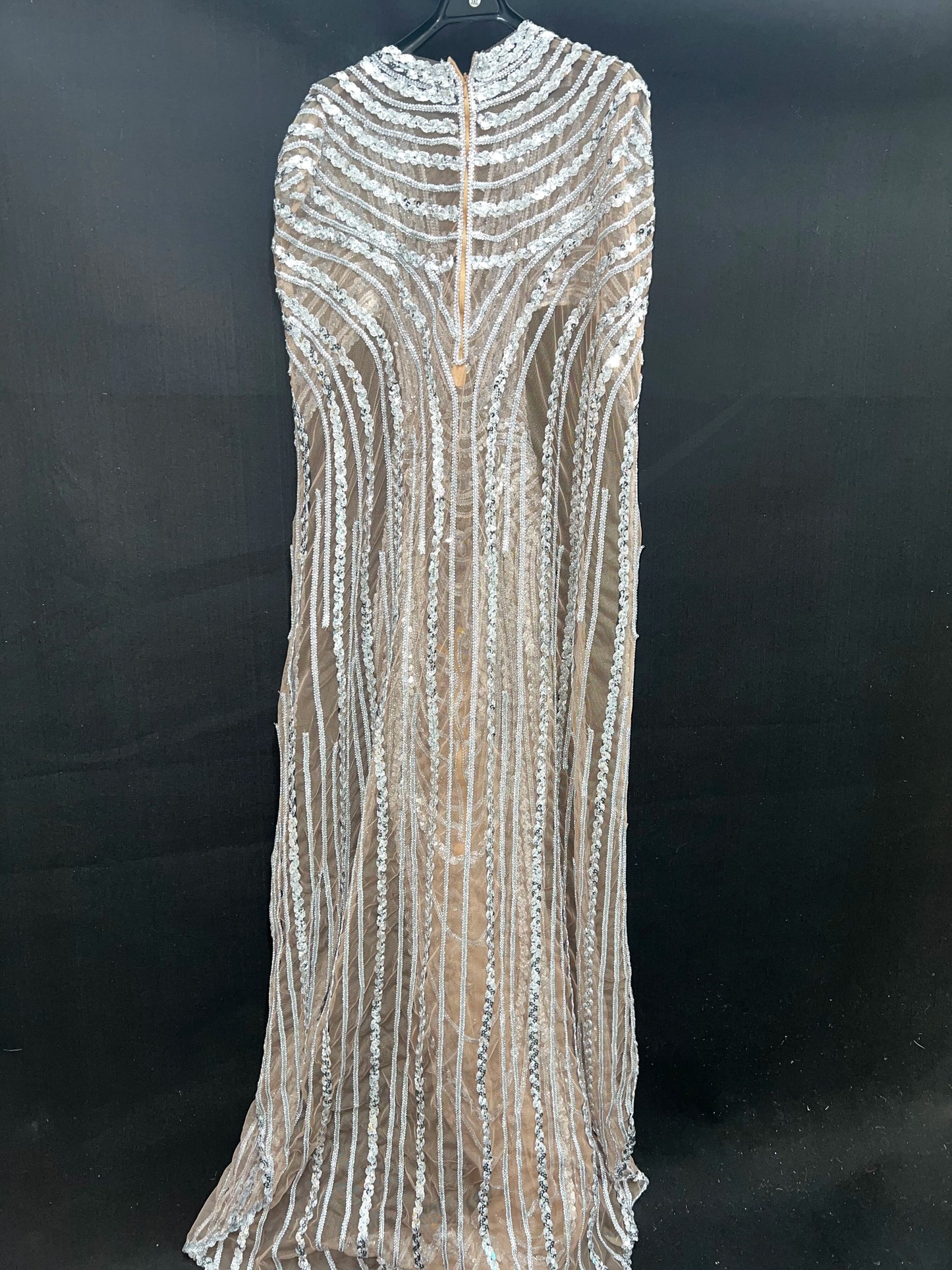 "Theia" Shining Silver Sequins Crystals Transparent Long Party Dress