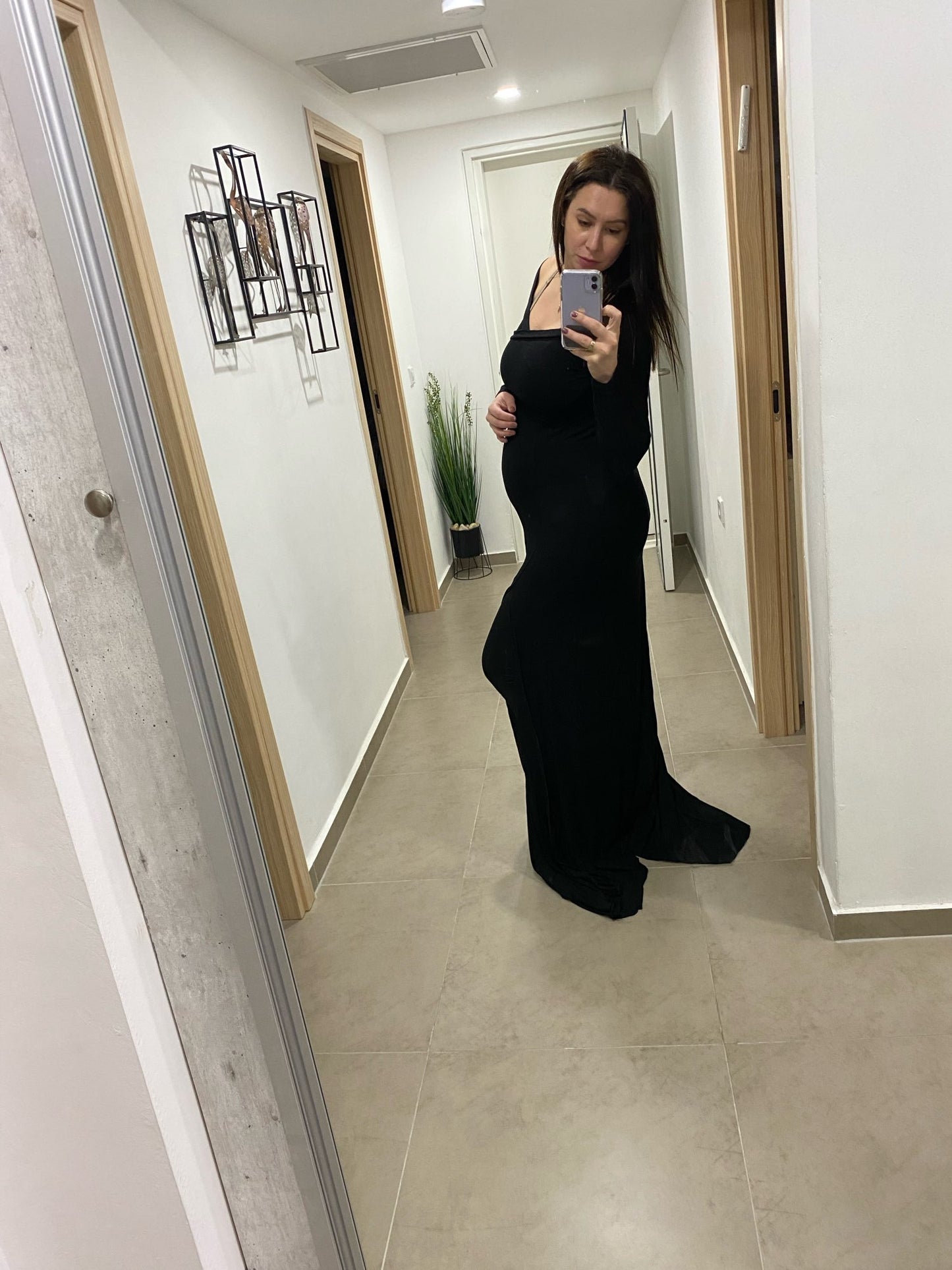 "Diana"  Black Long Maternity Dress