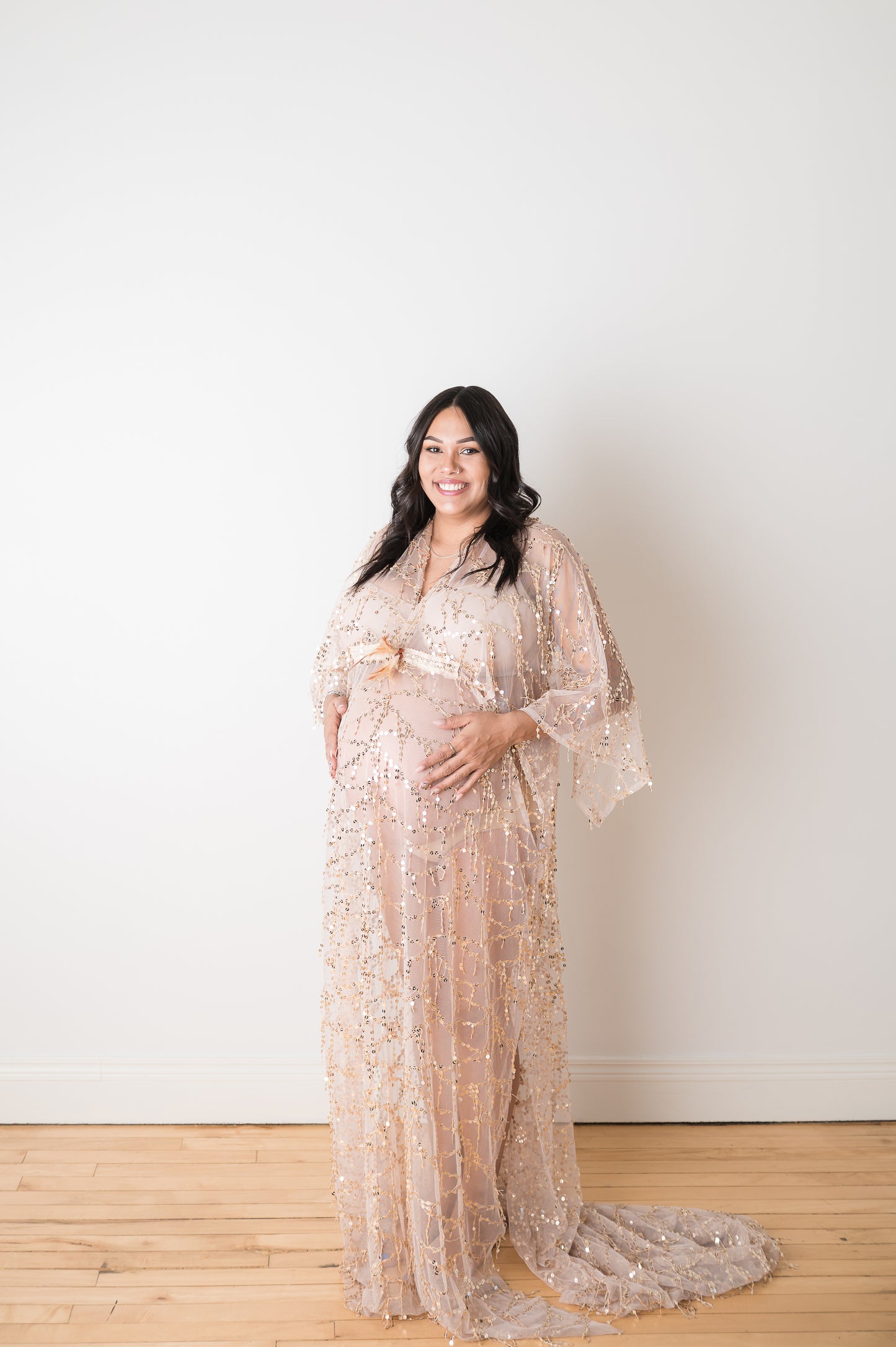 “Maggie” Golden Sequin Tassels Maternity Gown