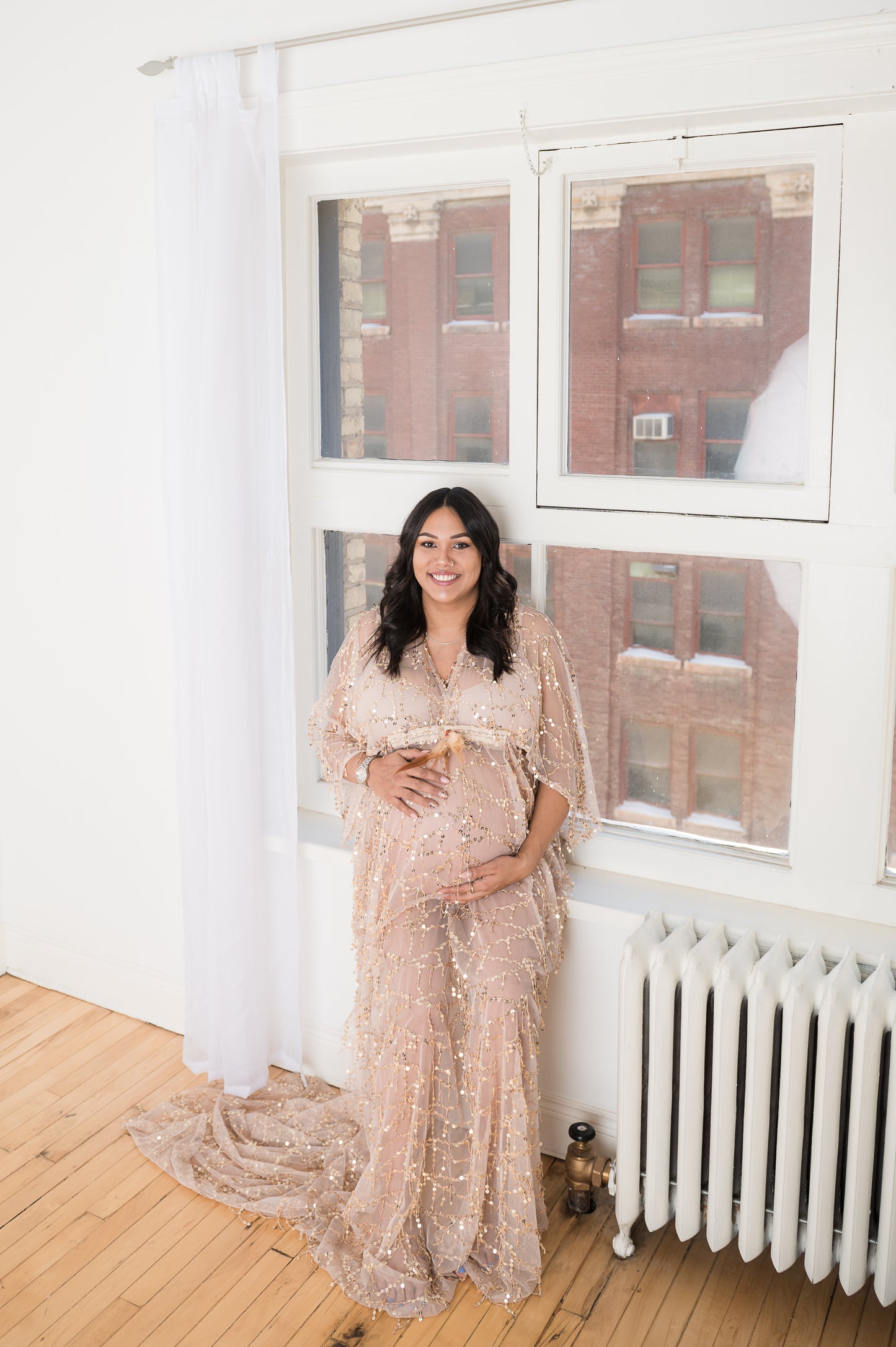 “Maggie” Golden Sequin Tassels Maternity Gown