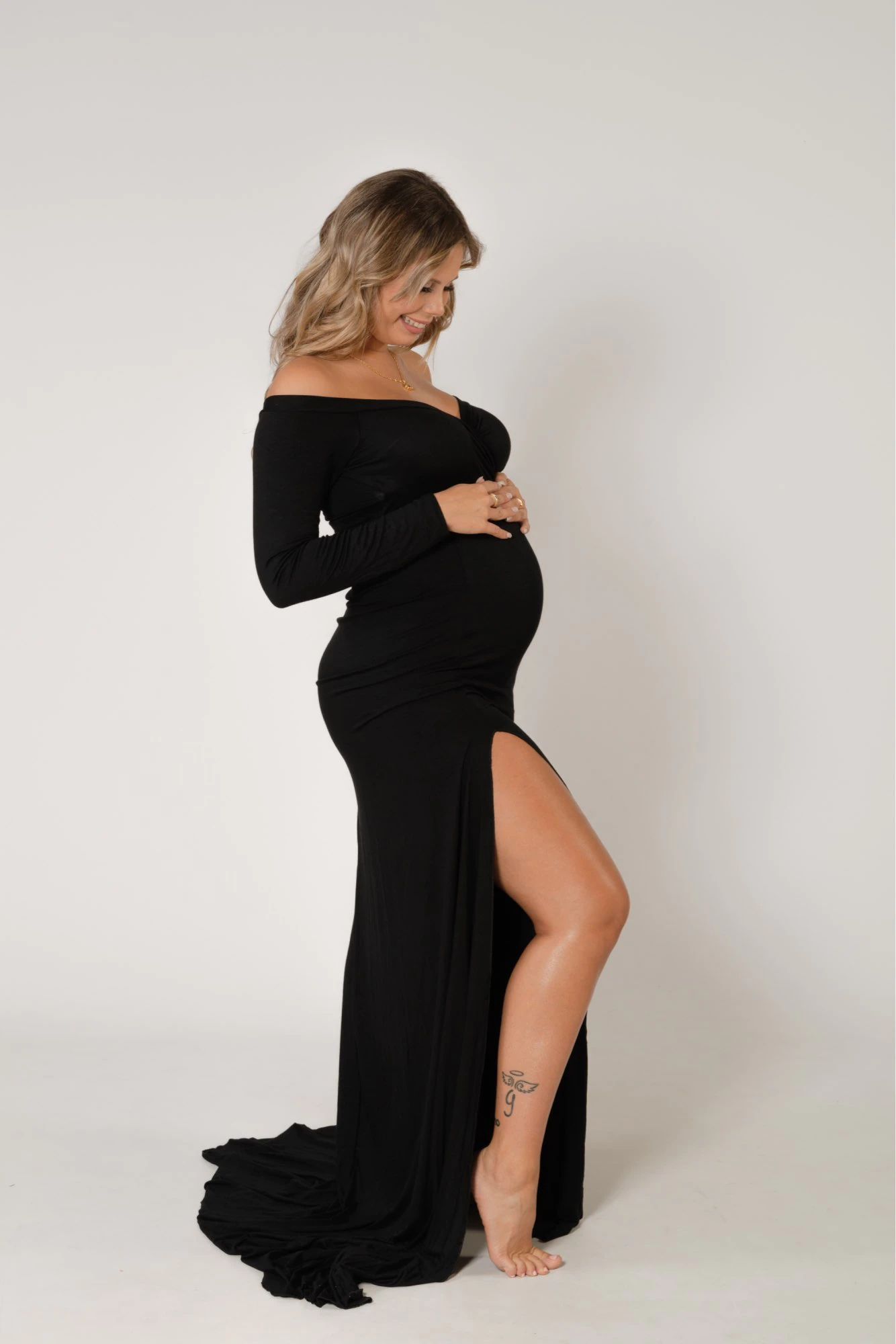 "Diana"  Black Long Maternity Dress