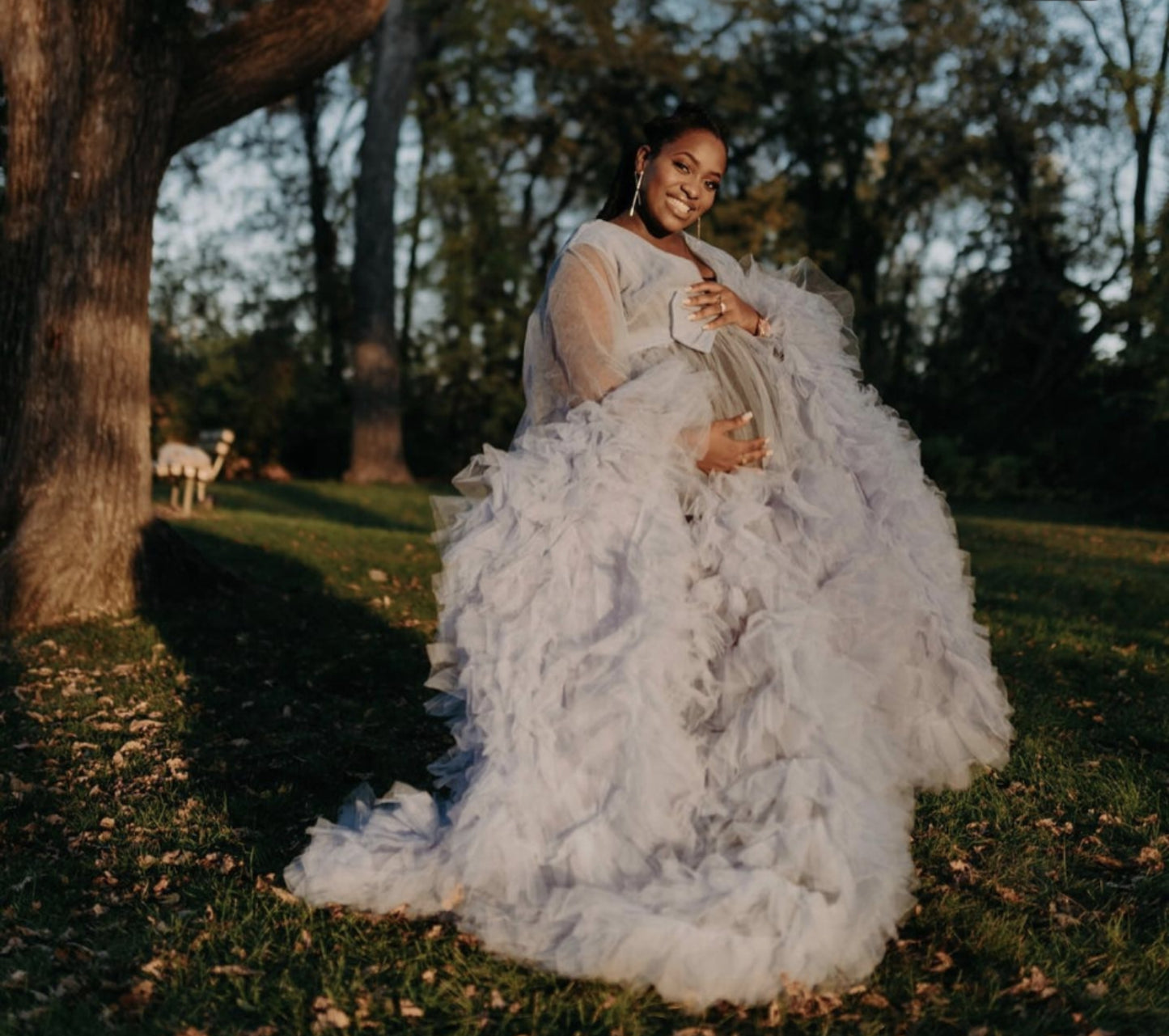 "Blue Ivy" Baby Blue Tulle Maternity Robe Dress For Rent